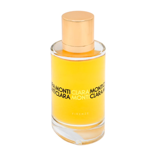 clara-monti-irresistibile-eau-de-parfum-frontale Flacone Irresistibile Eau de Parfum Clara Monti 100 ml in vetro trasparente con tappo dorato, vista frontale